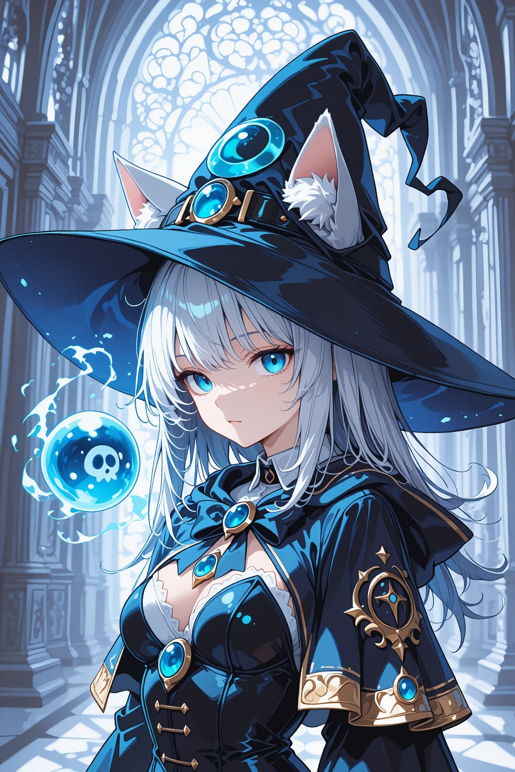 , 1girl,catgirl, mage,detailed background,deapth of field,upper body,lazypos2,