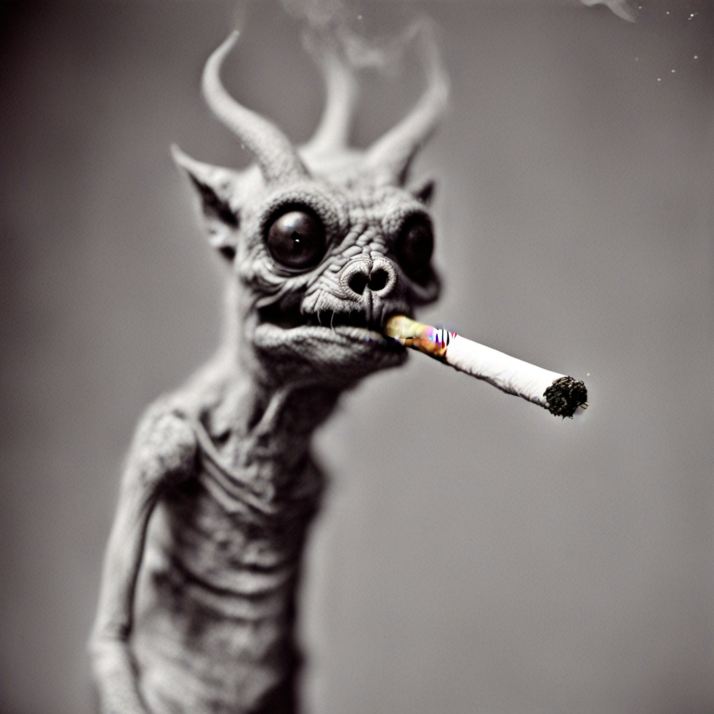 <lora:fx-monsters-xl-mrey-nocap:1> cigarette creature