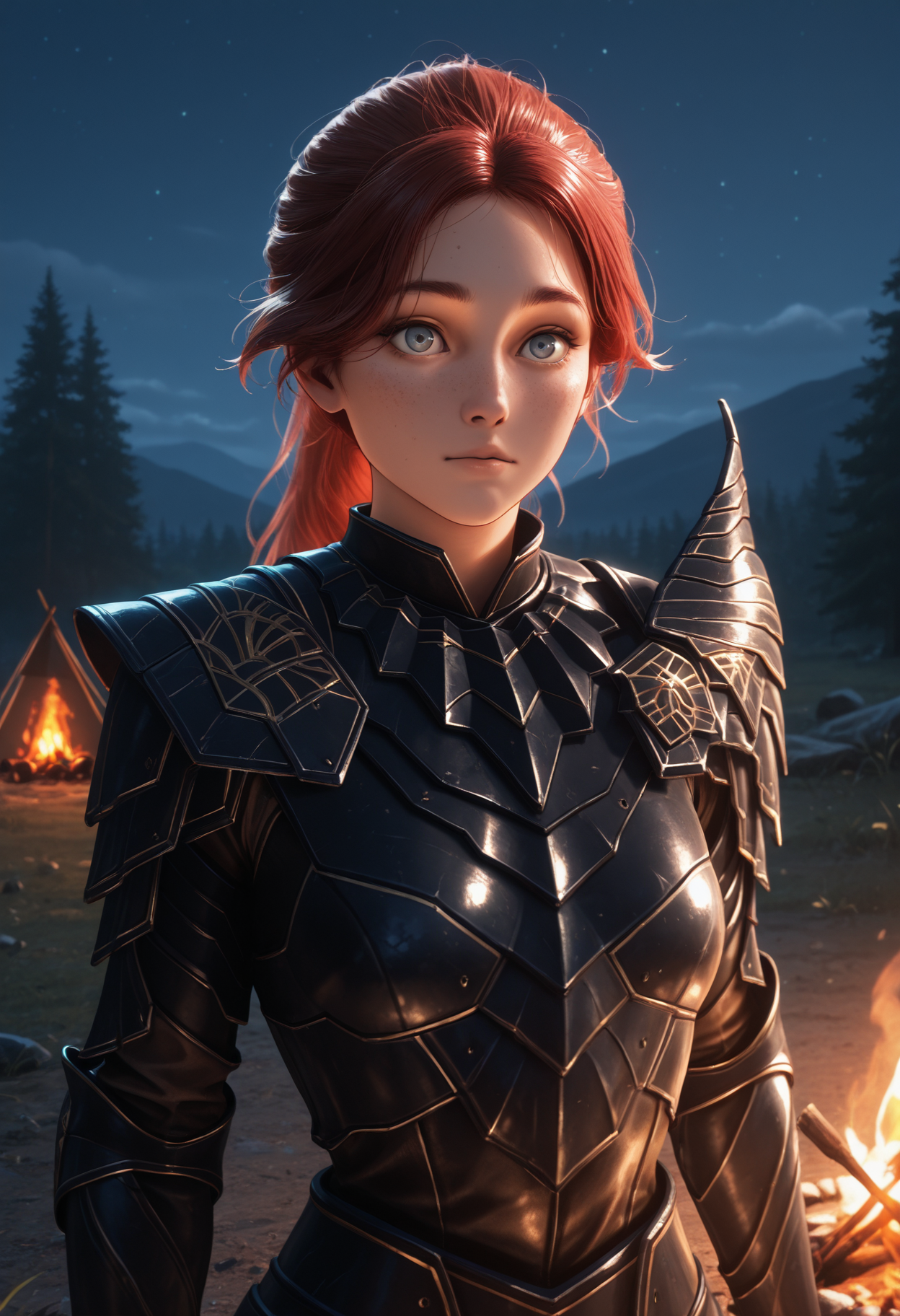 masterpiece, best quality, amazing quality, 1girl, <lora:maelle_illustrious:1>, ma3ll3,
armor, campfire, night, upper body