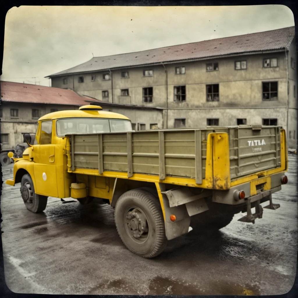 analog film photo tatra148, yellow, empty cargo bed <lora:Tatra148-SDXL-b:1> <lora:Grit-SDXL:1> <lora:BarnumAtelier-SDXLa:1> . faded film, desaturated, 35mm photo, grainy, vignette, vintage, Kodachrome, Lomography, stained, highly detailed, found footage