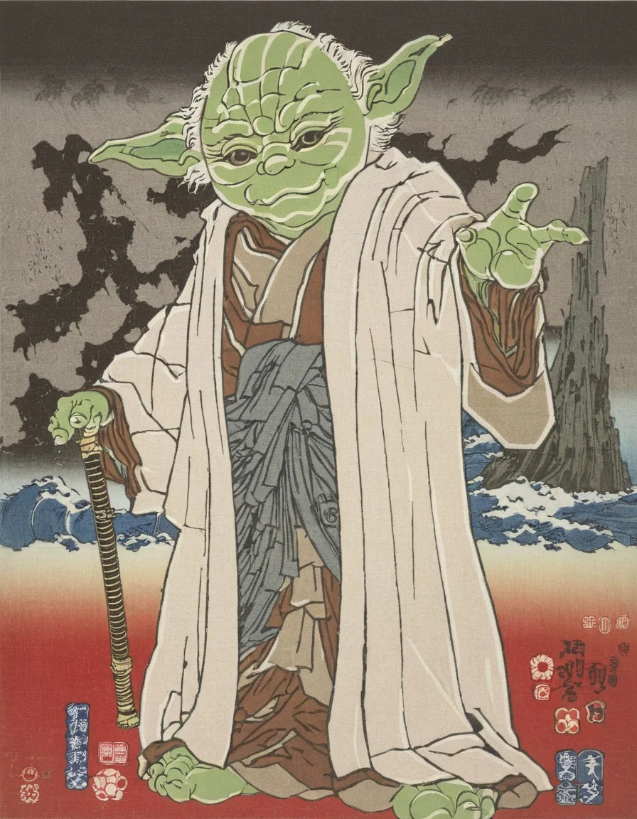 <lora:UtagawaKuniyoshiXL_v1:1.4> (UtagawaKuniyoshiXL:1.5), Yoda