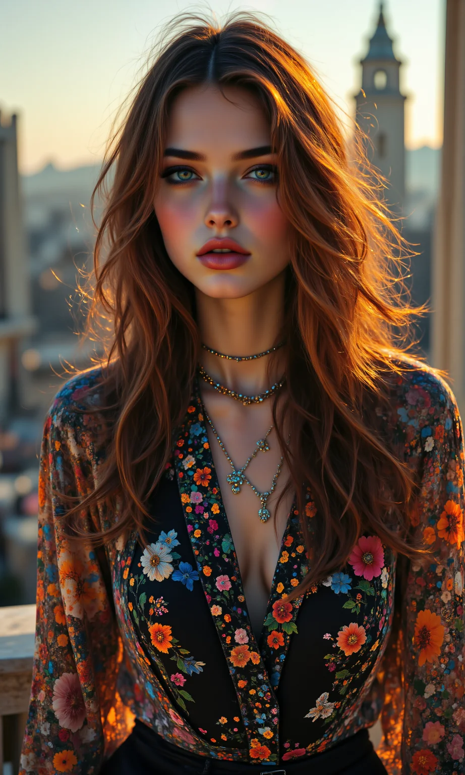 A breathtaking, high-fashion editorial photoshoot featuring Jane Birkin, styled in 1970s bohemian chic by designers Ossie Clark. She wears a bohemian peasant blouse with jeans, styled with woven handbag. The color palette reflects the iconic tones of the decade: classic black and white. The outfit's fabrics include suede, perfectly capturing the aesthetic of the 70s. <lora:FLUX.1-DEV_-_Wild_1970s_Fashions_LoRA:0.8>, <lora:midjourney_whisper_avant_couture_v01:0.6>,
break
perfectly smooth jawline, no cleft chin, soft and defined chin, symmetrical and elegant facial features, well-balanced proportions, delicate and flawless face, smooth skin texture, sharp yet gentle jawline, natural beauty, high cheekbones, soft jaw curves, sleek, even facial structure, harmonious face symmetry, no dimples or clefts, clean and graceful profile, refined and polished appearance, seamless jawline transition, fine facial detail,
break
high-fashion attitude pose, fashion moments, three-quarter view, straight-on, slight tilt, close-up, wide framing, subtle movement effect, gazing into the distance,
break
8k, ultra photorealistic, cinematic lighting, warm tones with soft shadows, high dynamic range, subtle film grain, lens flare, and a warm golden-hour glow. Backgrounds feature luxury penthouse, with slight bokeh for depth, capturing the essence of 1970s fashion in a fine art editorial style. aidmafluxpro1.1, <lora:aidmaFluxPro1.1Stylev0.2:0.7>, midjourney_whisper, <lora:midjourney_whisper_flux_lora_v01:0.5>, velvet_myst, <lora:Midjourney_Whisper_Chromaplex_Velvet_Myst_v01:0.8>,