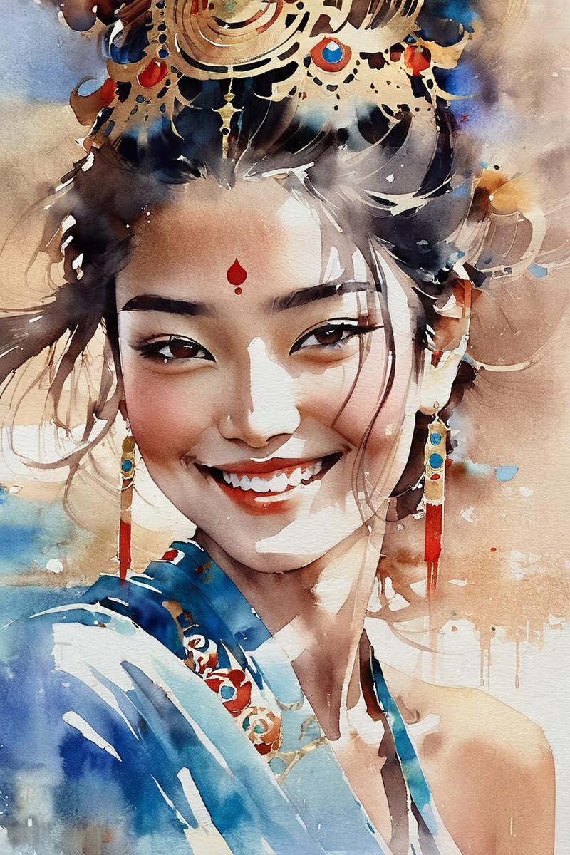 girl,happy smile,by sandra chevrier,high detailed,watercolor,<lora:JG_art_sdxl:0.7>,dunhuang,watercolor paper texture,thomas schaller style,Watercolor style,<lora:Watercolor _sdxl-000001:1.8>, Watercolor style,