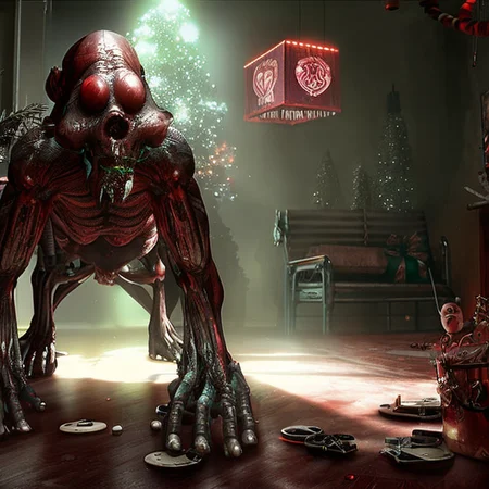 A front room at Christmas, art by ScaryMonstersv2