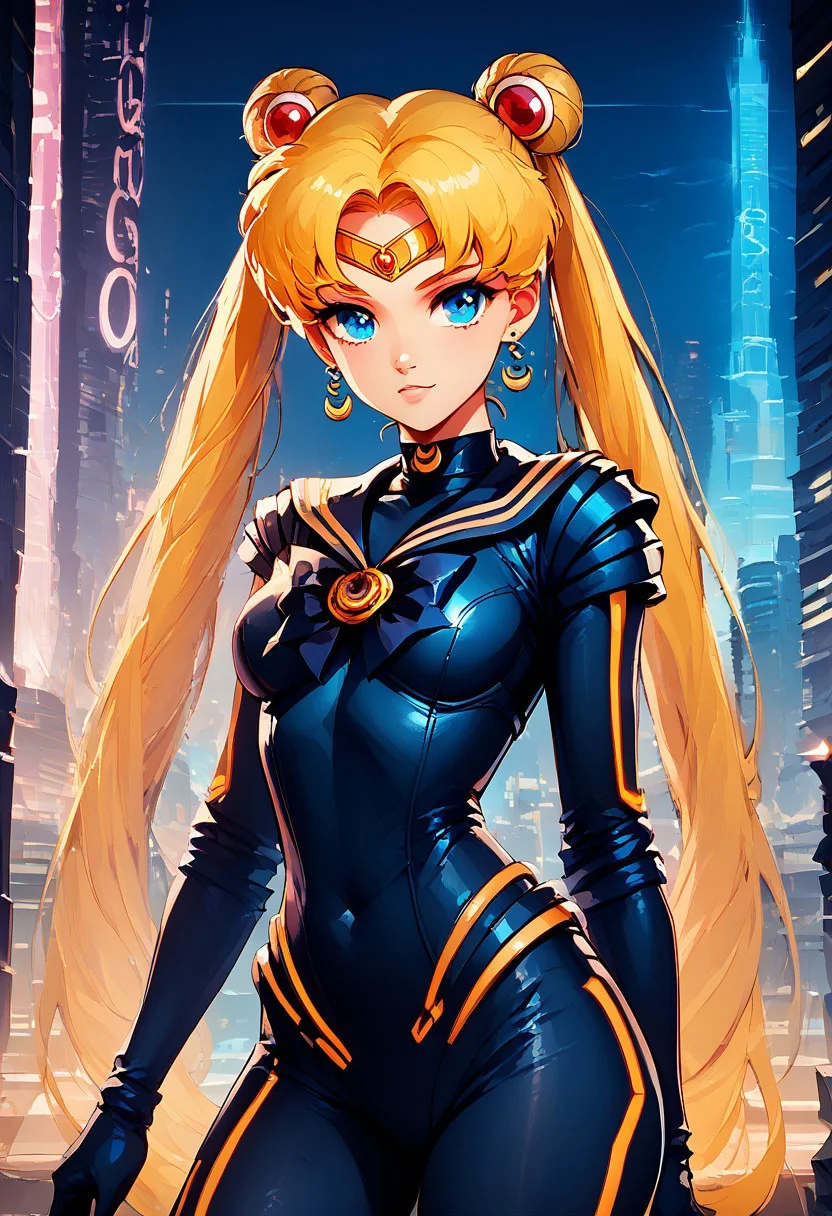 score_9, score_8_up, score_8, medium breasts, (curvy),
sailor moon, blonde hair, blue eyes, double bun, hair bun, hair ornament, long hair, twintails, circlet, parted bangs,
zzCitronLegacy, 1girl, solo, breasts, looking at viewer, bodysuit, neon glow,
city, night,
zPDXL, Expressiveh