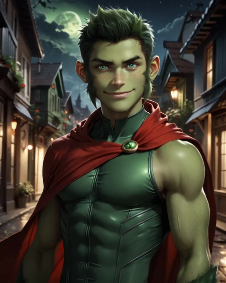 score_9, score_8_up, score_7_up, intricate details, rating_questionable,
<lora:homri52:1>
<lora:Beast_Boy_Yound_Justice_S2:0.8>, 1boy(beast boy, short hair, green eyes, green skin, monkey tail, freckles, sideburns, green eyes, looking at the viewer, slight smile,
red cloak, sleeveless tight bodysuit), outdoors, at night, darkness
,
detailed background, depth of field,
<lora:ral-chrosc-clr:0.5>, ral-chrosc-clr,
<lora:Expressive_H:0.5>, Expressiveh,
<lora:xl_more_art-full_v1:0.3>,
<lora:add-detail-xl:0.3>,