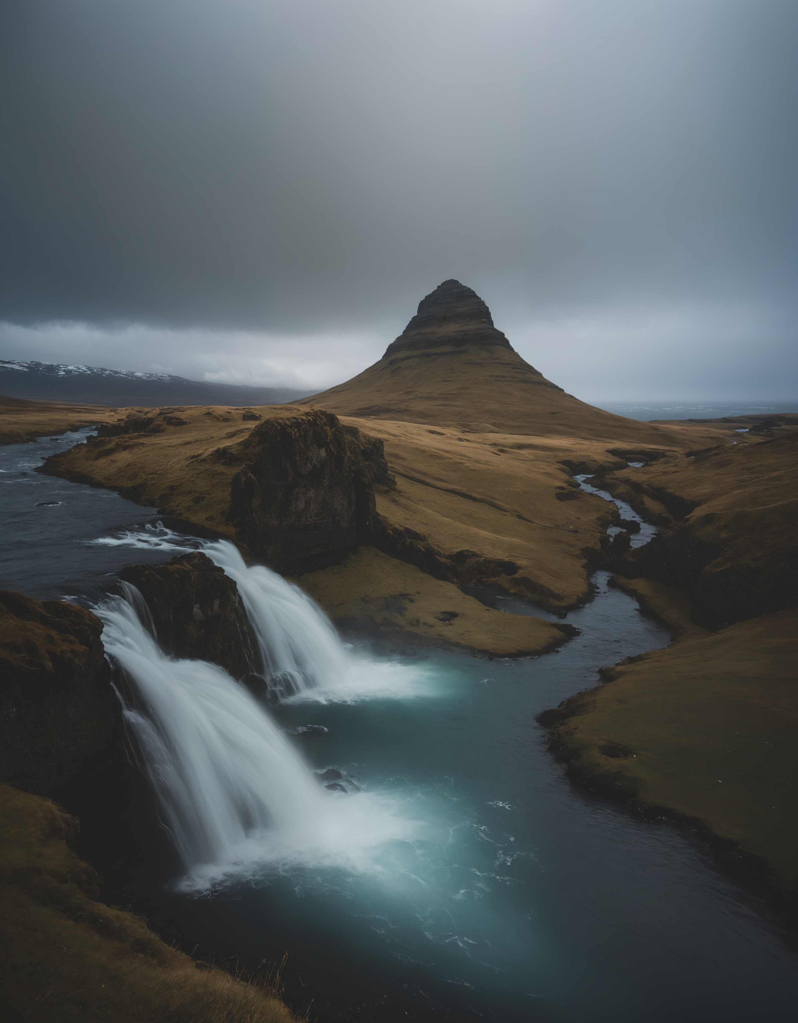 prize winning landscape photography of iceland at night with wildwater intersecting the magical landscape and the northern lights dancing in the sky reflected in the water, a very serene scene unlike any other, dark but beautiful, zavy-cnmtc, (intricate details), glow, glowing eyes, volumetric lighting, unique pose, dynamic pose, dutch angle, 35mm, anamorphic, lightroom, cinematography, film grain, HDR10, 8k hdr, Steve McCurry, ((cinematic)), RAW, color graded portra 400 film, remarkable color,