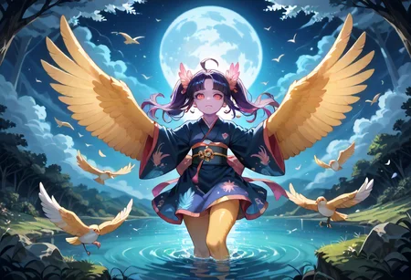 best resolution,score_9,score_8_up,score_7_up,score_6_up,score_8,score_7,score_6,best quality,masterpiece,source_anime,1girl,solo,kawaii,cute,winged_arms,A majestic harpy with dark feathers and glowing red eyes,wearing black japanese kimono,flying soaring through a stormy night sky.moonlight, starlight, firelight,wise,moonlit night sky,wind,cowboy shot,focus on face,dynamic shot, Expressiveh,eyesHD,high gradient eyes,detailed eyes,high definition eyes, <lora:Eyes_High_Definition:0.25> <lora:Expressive_H:0.75> <lora:winged_arm_style:0.85>
