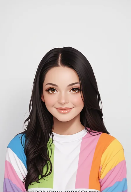prideb4fall, 1girl, solo, rainbow, multicolored shirt, multicolored clothes, striped, multicolored stripes, black hair, looking at viewer, shirt, long hair, smile, upper body, lips, striped shirt, striped sweater, brown eyes, made of rainbows, rainbow overlay, pride month, rainbows
zPDXL2