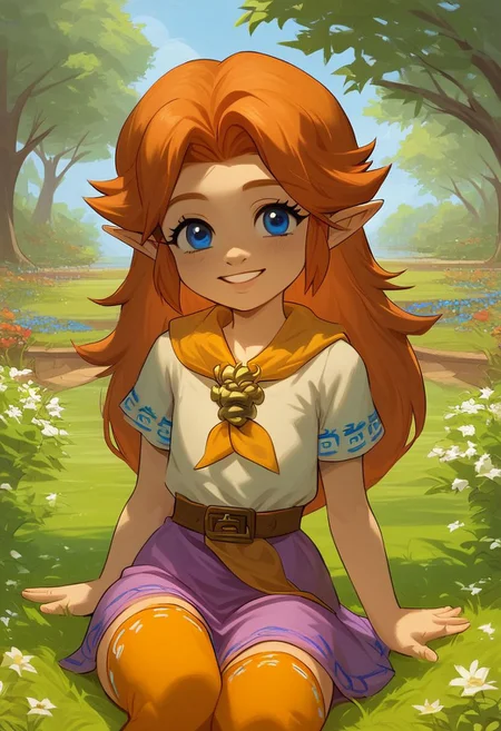 (((score_9, score_8_up, score_8, solo, female, malon, short sleeves, boots, belt, malon dress, purple skirt, brown belt, yellow neckerchief, orange long stockings, female, cute, cub, young cub, young))), (((eye lashes, brown hair, blue eyes))), (masterpiece, best quality, hires, high resolution:1.2), rating_explicit, detailed background, (((garden, tree, outdoors, grass, orange long stockings))), (((smile, suggestive, looking at viewer))) (((laying on grass, side, orange long stockings})), (((female, solo))),