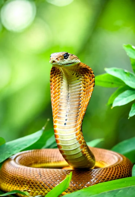 photograph of orange snake. cobra \(animal\), green background, green trees, depth of field, close-up,
<lora:snake_v1:1>