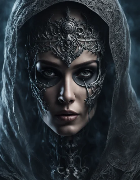 photo realistic, ultra details, natural light ultra detailed portrait of a female necromancer, skeleton face volumetric fog, Hyperrealism, breathtaking, ultra realistic, ultra detailed, cyber background, cinematic lighting, highly detailed, breathtaking, photography, stunning environment, wide-angle