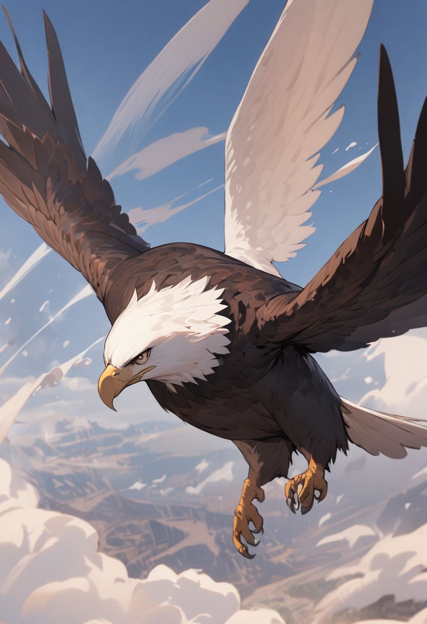 beautiful eagle flying, streaking air on wings, masterpiece