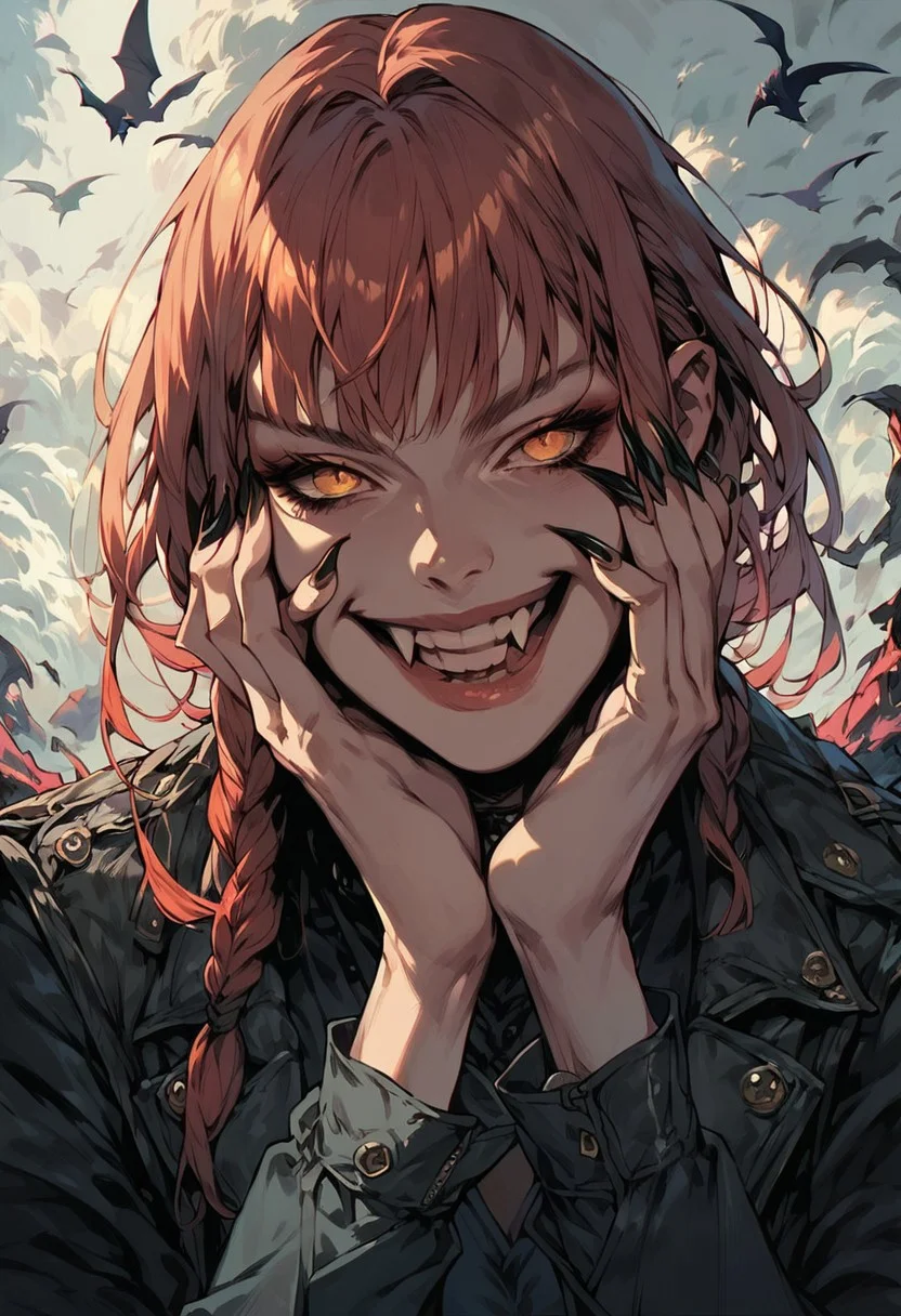 score_9, score_8_up, score_7_up, score_6_up, 1woman, young woman, (score_9, score_8_up:1.1),
Makima, sinister smile, dangerous, intense gaze, holding face, (demon in the background),