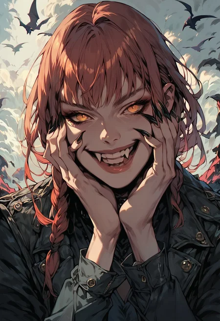 score_9, score_8_up, score_7_up, score_6_up, 1woman, young woman, (score_9, score_8_up:1.1),
Makima, sinister smile, dangerous, intense gaze, holding face, (demon in the background),
