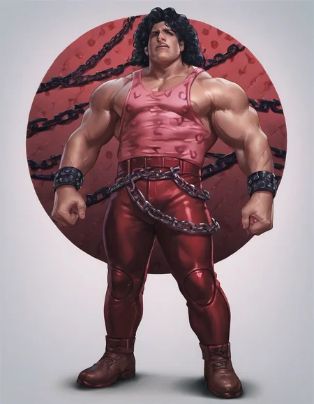 hugoandoreff, 1boy, solo, male focus, muscular, black hair, full body, from side behind, chain, curly hair, detailed background, chain belt, pink leopardprint tank top, <lora:hugo_andore_-_final_fight:0.8>
score_9, score_8_up, score_7_up, best quality, high quality, highly detailed, cel shading, source_cartoon, <lora:Smooth Style LoRA XL:1> , intricate detail