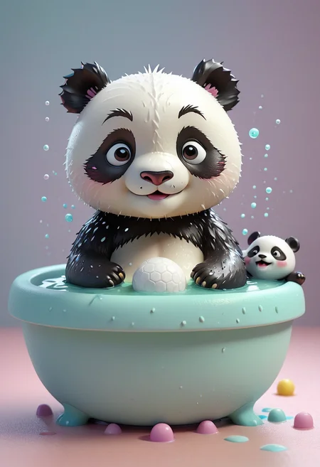 miniture, tiny cute panda ball toy, inside of bathtub, plastic texture, soft smooth lighting, soft pastel colors, skottie young, blank background, 3d blender render, polycount, modular constructivism, pop surrealism, physically based rendering