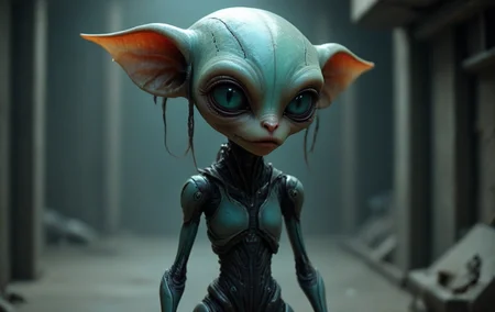 sexy alien species female in a dark basement, highly detailed, sad <lora:alien-species:1>