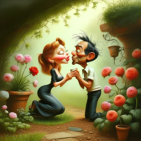 caricart lovers in garden<lora:caricart:1>