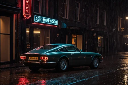 Neon noir <lora:AB ILL Vehicle:1>,Andrew Bell,classic car,aston martin,<lora:CHV-Zoom-000005:1>,Cornelisz Hendriksz Vroom,cinematic, . Cyberpunk, dark, rainy streets, neon signs, high contrast, low light, vibrant, highly detailed<lora:stvmccrr:1><lora:stvmccrr:1><lora:stvmccrr:1><lora:stvmccrr:1>