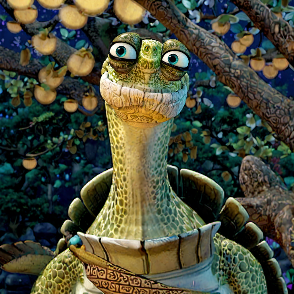 Oogway1024, a kungfu-master turtle, jungle, river, mystical athmosphere, detailed eyes, highly detailed, photography, ultra sharp, film, bokeh, professional, 4k <lora:lcm_lora_sdxl:1> <lora:Oogway1024:0.8>