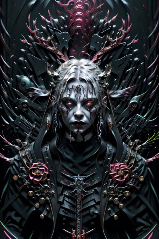 veins growing and pumping blood, pale gothic evil king, vascular networks growing, hand painting, oozing thick neon rainbow blood, real blood, giger, peeled flesh, by artist ross tran, vaporwave, sleek, symbolist, artstation, elegant, majestic, painterly