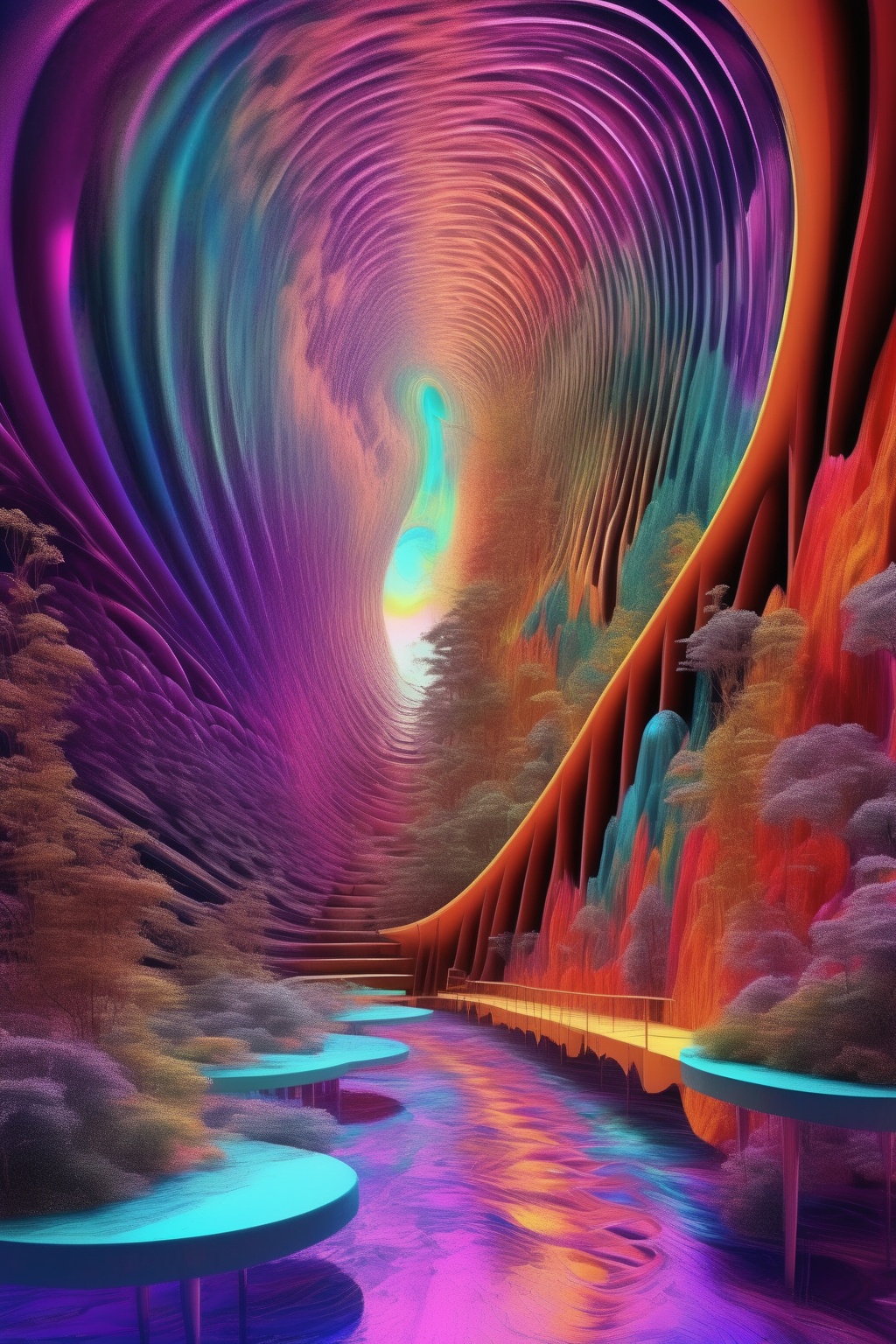 <lora:Larry Carlson Style:1>Larry Carlson Style - Imagine stepping into a fantastical world where the theory of auditory perception takes on an abstract and metaphorical form. In this extraordinary setting, you are invited to explore a surreal environment where sound waves materialize as flowing rivers, vibrant colors, and ever-transforming shapes. As you enter this abstract space, you become keenly aware of how the human auditory system processes and interprets these sound waves into electrical impulses that reverberate throughout the surroundings.