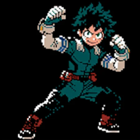 score_9,score_8_up,score_7_up,source_anime,cute,pixel art,sprite,(solo:1.2),<lora:pkm_gen02_data01_v01:0.8>,gn2pk,best quality,<lora:deku_1108252:0.8>,deku,midoriya izuku,green hair,short hair,freckles,green eyes,super hero costume,black background,full body,centered,battle pose,