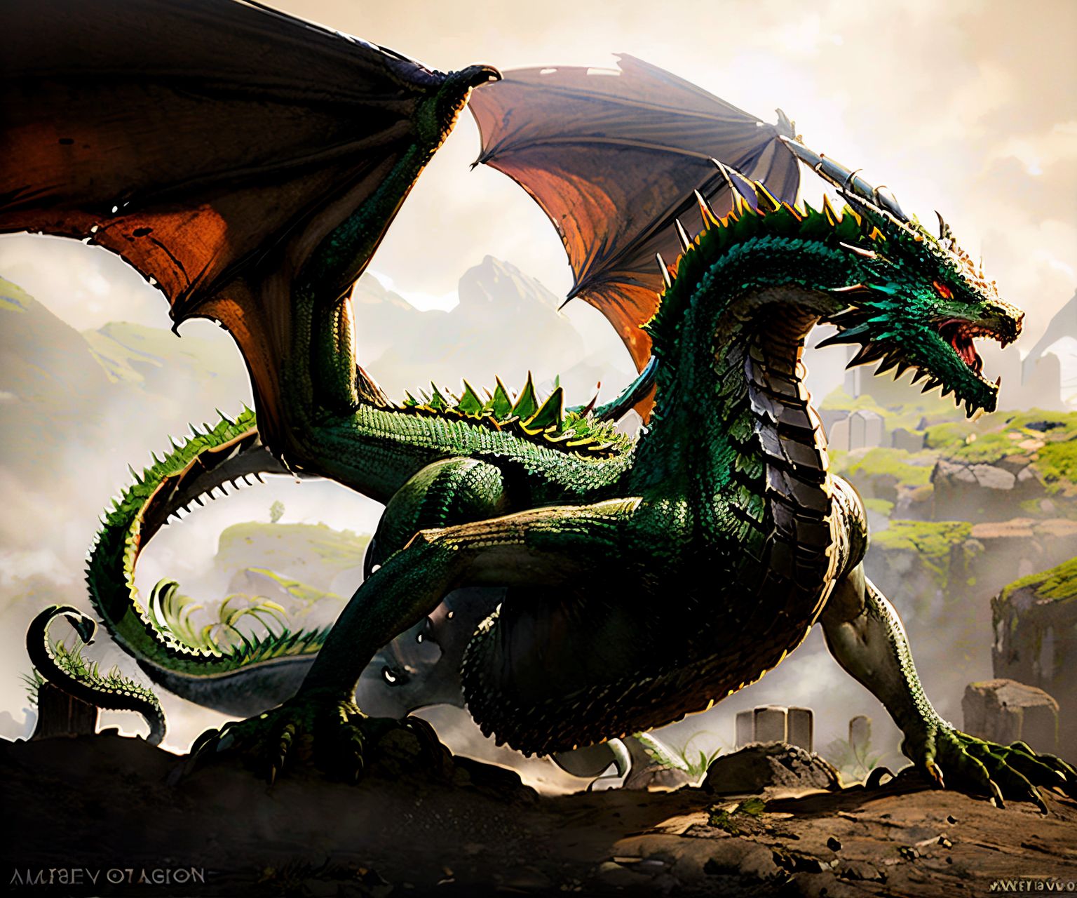EdobDragon, green dragon, (realistic:1.5), <lora:EdobDragon_v1.0:1>