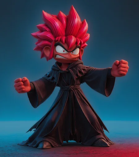 masterpiece, best quality, amazing quality, <lora:Ore_Tomba_v5_1:0.8> 1boy, solo, male focus, spiked hair, full body, red hair, dynamic pose, (scenery:0.7) Necromancer, angry, vengeful, wearing Dark, ominous robes, dark tome, masterpiece, best quality, amazing quality