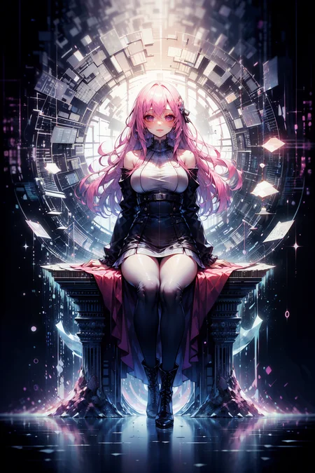 <lora:binarycode:0.7>,binary code and digital art,<lora:Cosmic anime-oil fusion v2:0.3>,, (masterpiece:1.2),(best quality:1.2),intricate details,newest,ai-generated,perfect anatomy,
beautiful girl,(1girl:1.3),space station,Secret Waterfall Hidden Behind a Veil of Vines,
edgQuality,<lora:GoodHands-beta2:1>,nice hands,perfect hands,, White gradient hair, Black and purple dip dye,Boho-Edgy: Leather jacket, flowy bohemian dress, and ankle boots.,
1girl,edgQuality,lr,8k,Best Quality,Masterpiece,Extremely Detailed,Ray Tracing,Reflected Light,
(delicate eyes:1.2),beautiful detailed eyes,cold attitude,eyeshadow,eyeliner,Iridescent eyes,(Beautiful face:1.1),(Naughty face:1.1),light_blush,blush,Long eyelashes,Thick eyelashes,Glowing skin and mature contours,(Seductive smile:1.1 ),(Big breasts:0.8),Big breasts,(Red lips:1.1),Milky white skin,
<lora:GoodHands-beta2>,beautiful hands,perfect hands,bursting_breasts,
<Lola:hyperdetailer_v095>,, White ombre hair, white to light purple ombre wig, (white to light purple ombre wig) purple ombre hair: 1.5), (ombre hair: 1.5), long hair, ombre hair, balayage, (white hair on top of the head :1.1),
,(white:2 | pink hair:1.1),balayage