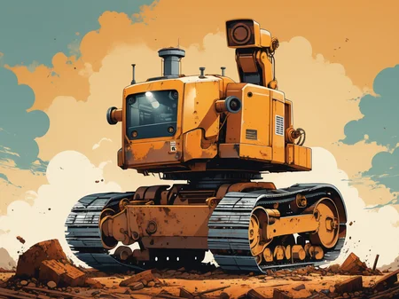cartoon, (illustration:1.2), flat vector
Raw photo, 8k uhd, dslr, soft lighting, high quality, film grain, Fujifilm XT3,
(cute robot:1.4) anthropomorphic, detailed half-sphere head Excavator, Bulldozer , rusty, dusty dynamic pose (art by Tsutomu Nihei Mamoru Oshii )
<lora:xl_more_art-full-beta2:1.0>