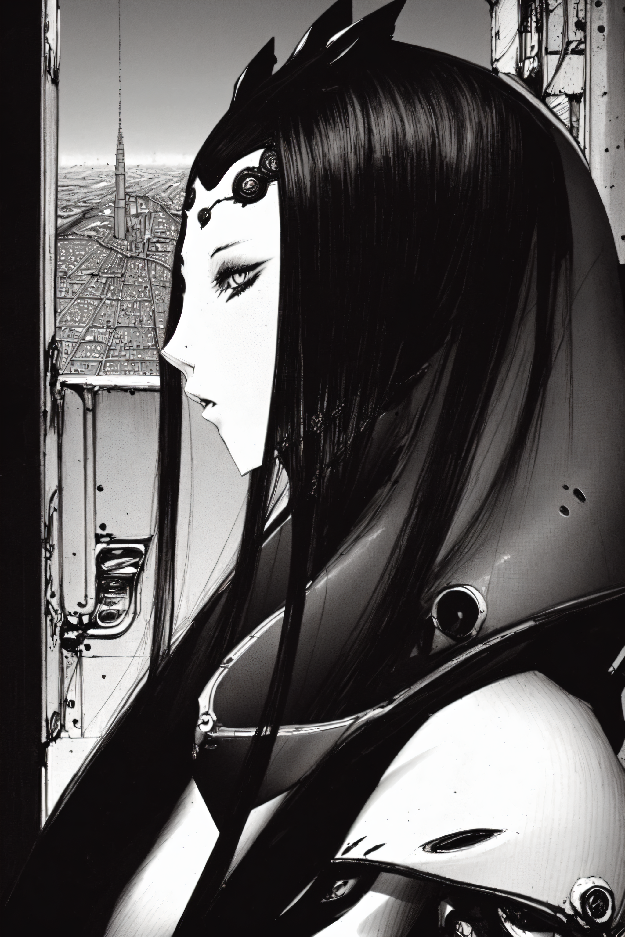 best quality, pcell, highly detailed face, full body view, vast scenery, city, <lora:blamev2:1>