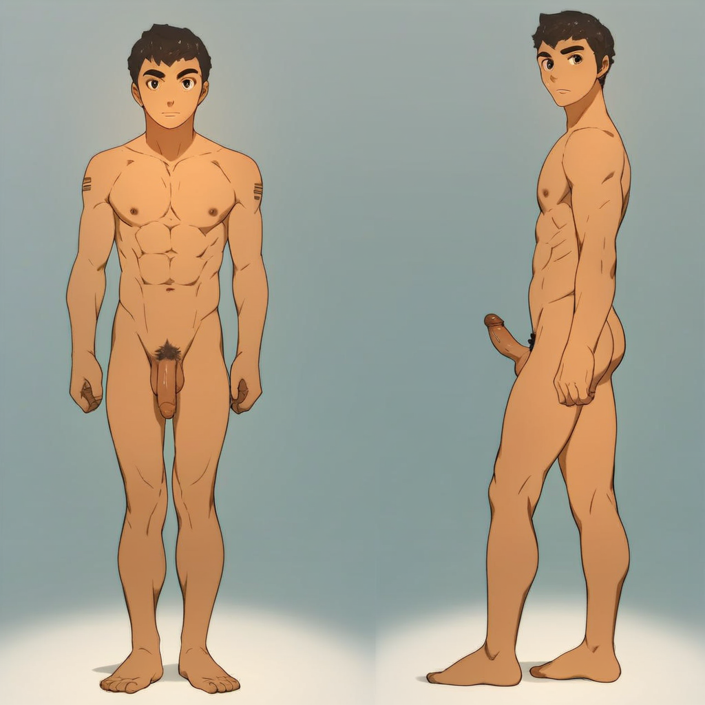 Shima, 1boy, solo, male focus, dark skin, brown hair, dark-skinned male, black hair,  pubic hair, completely nude, abs, penis, balls, standing,  score_9, score_8_up, score_7_up, score_6_up <lora:vinceteaa_020_04v2-step00000400r:1> good face, good eyes, looking at viewer, full body, standing,