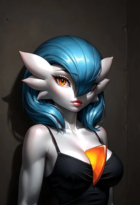 (((gardevoir))), female, anthro, porcelain white skin,1girl, Gardevoir, lips, thin lips, solo, looking at viewer, camisole, upper body, dark, underlightling, masterpiece, best quality, very aesthetic