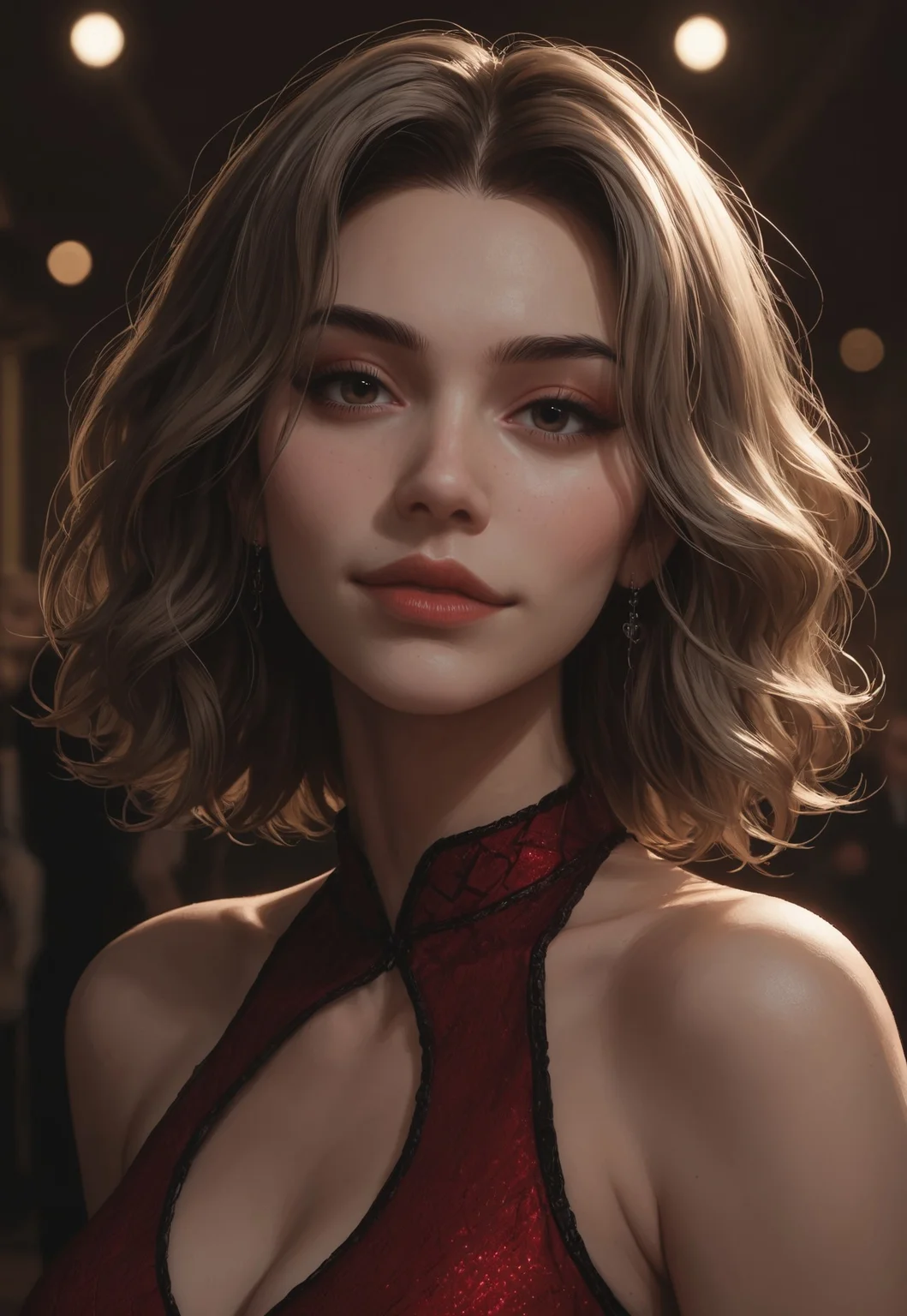 safe_pos, score_9, score_8_up, score_7_up, score_6_up, score_5_up, score_4_up, 1girl, (score_9, score_8_up:1.1)
1girl, 1girl, in red dress with neckline, red dress, red long lush hair, dark eyeshadow, short tangle hair, detailed skin, detailed character design, ultra-high resolution, perfectly composed, clear, breathtaking attention to detail, highres, ultra detail, solo, portrait,
BREAK,dancing, light from dance club, beautiful face, perfect face, beautiful eyes, detailed eyes, focus that breast, smiling, beautiful eye shadow, background, many people, stands out in the crowd, one leg raised back, singing into the microphone, lights shining directly on her, perfect glow, night, beautiful glow, red heels on a very high platform, focus cardra on her face, perfect face, detailed face, perfect facial features, sexy face, looking at the camera, beatiful face, round face, detailed face, medium breasts, round breasts, ideal breasts, cute face, round face, young face, fit body, big breasts, perfect ass, sweet ass, fit ass,leggings, arching ass, smokey black eyeshadow, long eyelashes, eyeliner,full lips, close up on face, face close up, perfect hands,depth of field,blurred background
close camera,outs ,fishnet, natural lighting, detailed background, light coming,rtx on, rtx,sunny evening glow, closed camera on face,higher camera,