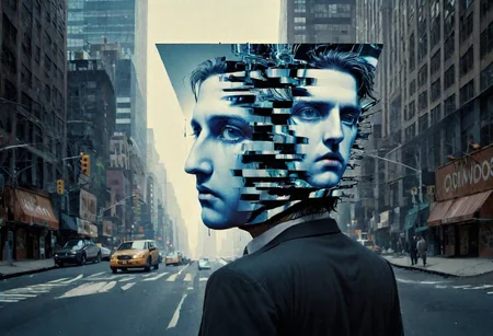 A man's head splits into planar segments floating over New York city, seeing visions of pasts lost in enigmatic phantoms and faces of light. A schizophrenic ultra-violence of static CRT enigmatic tesseraction and impossible topology.
