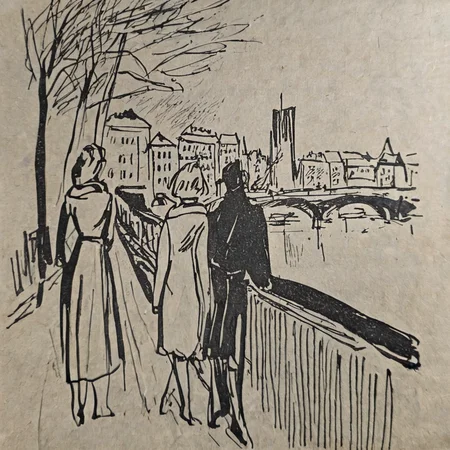 drawix15 lovers on the bridge in the background of the city<lora:drawix15:0.7>
