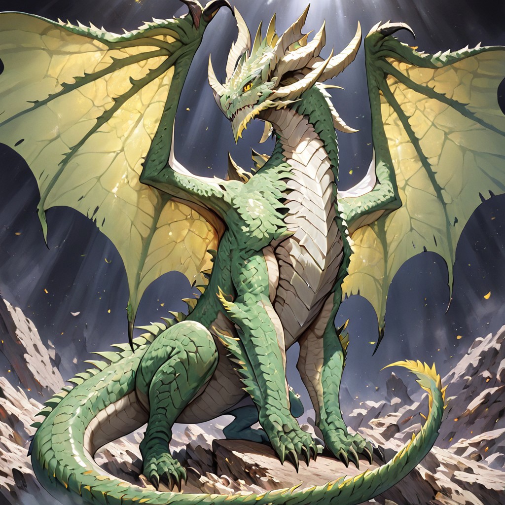 masterpiece, best quality, newest, absurdres, highres, 
DFV1.0 
monster, no humans, dragon, wings, tail, wings, dragon wings, dragon horns, horns, multiple horns, green scales, yellow eyes,
