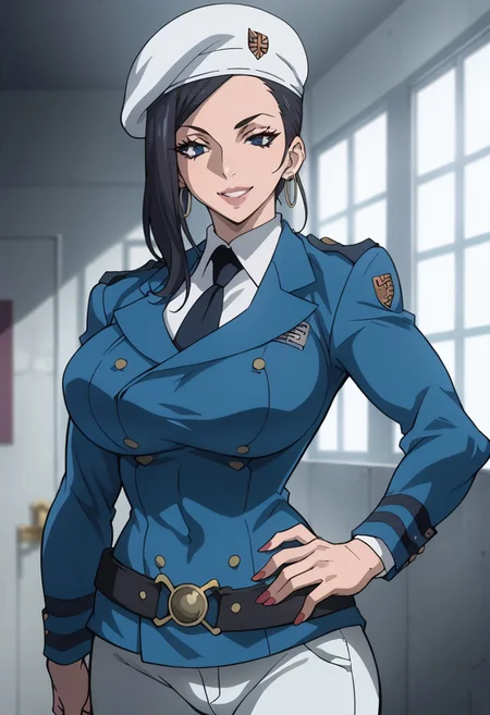 score_9, score_8_up, score_7_up, score_6_up, BREAK,
mkna, standing, hand on hip, wearing (dark military_uniform, beret, tie, white pants, belt, sword), sheath, hoop earrings, large breasts,
torso, beautiful face, (revealing clothes), (tight outfit: 1.3), tall girl, sexy smile, abs, very fit, muscles, toned, huge breasts, slut, whore, round breasts, breasts together,