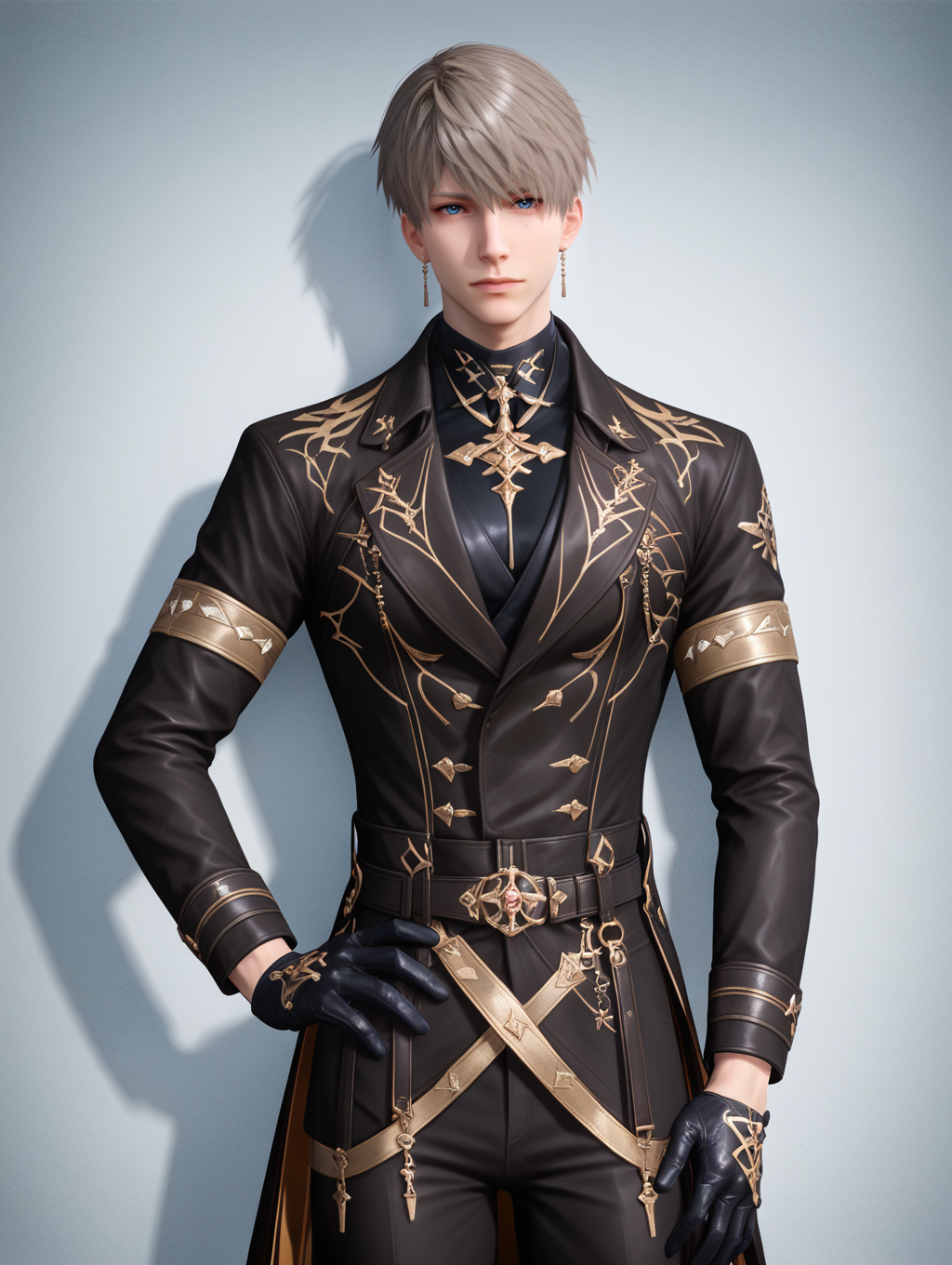 score_9,score_8_up,score_7_up,1boy,solo,yaoi,bara,male focus,fairly nsfw,uncersored,highres,best quality,amazing quality,best aesthetic,absurdres,<lora:add-detail-xl:1>,<lora:Expressive_H:1>,Expressiveh,<lora:xavier-000009:0.7>,xavier,lumiere suit,coat,black pants,gloves,jewelry,belt,looking at viewer,against wall,standing,hands on own hips,waiting,