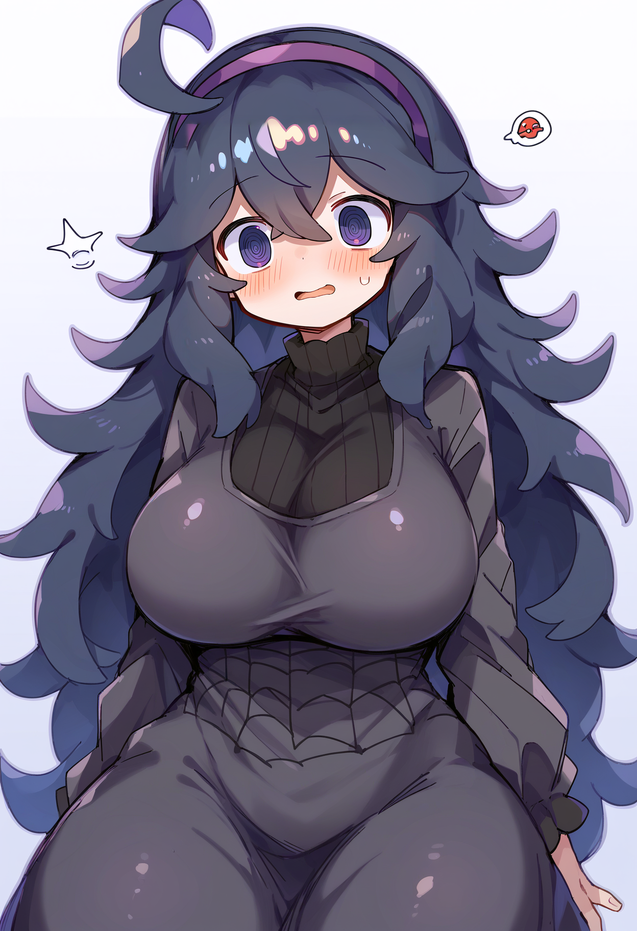 score_9, score_8_up, score_7_up,
BREAK
source_anime,
BREAK
hex maniac \(pokemon\), pokemon, 1girl, purple eyes, purple hairband,
shy, blush, long hair, ahoge, @_@, large breasts, long dress, black dress, long sleeves,
 <lora:Uenomigi-v1-PDXL:1>