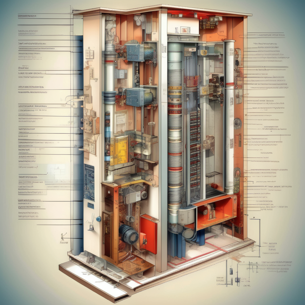 <lora:Isometric Cutaway:1>,Isometric Cutaway ,The electrical schematic diagram of the elevator is explained and the role of each electrical circuit is explained.