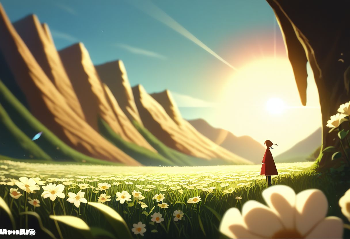 score_9, score_8_up, score_7_up, (masterpiece, best quality, ultra detailed, cohesive), Valley with Purple, Red and White flowers, Sky above with a single Pale Rainbow, highly detailed, rays of sunlight, small wispy clouds, extremely detailed, ultra-detailed, ultrarealistic, hyperrealism, photorealistic, Film Grain, Depth of Field, Lens Flare