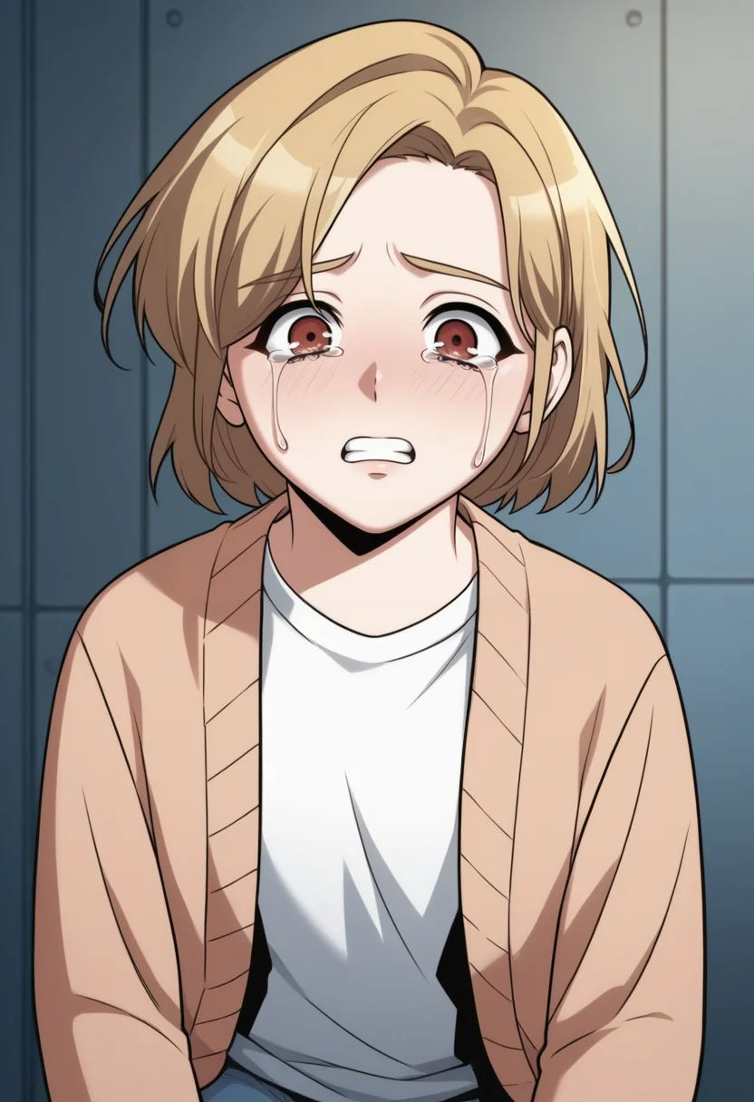 source_anime,anime screencap, anime coloring,intricate details,rating_explicit, masterpiece, best quality,
(best quality, absurd res, ultra detailed),,(4 finger:0.5),1girl, ((solo)), good eyes,perfect eyes,,detailed eyes, zPDXLxxx , zPDXL3, OverallDetail,detailed, detailed face
BREAK
solo,indoors,standing,front view,
shinyoosung, short hair, blonde hair, brown eyes, white shirt, open cardigan, blue pants, jeans, denim, long sleeves, upper body, tears, crying with eyes open, clenched teeth,
, <lora:add-detail-xl:2> <lora:shin_yoosung-02:1>