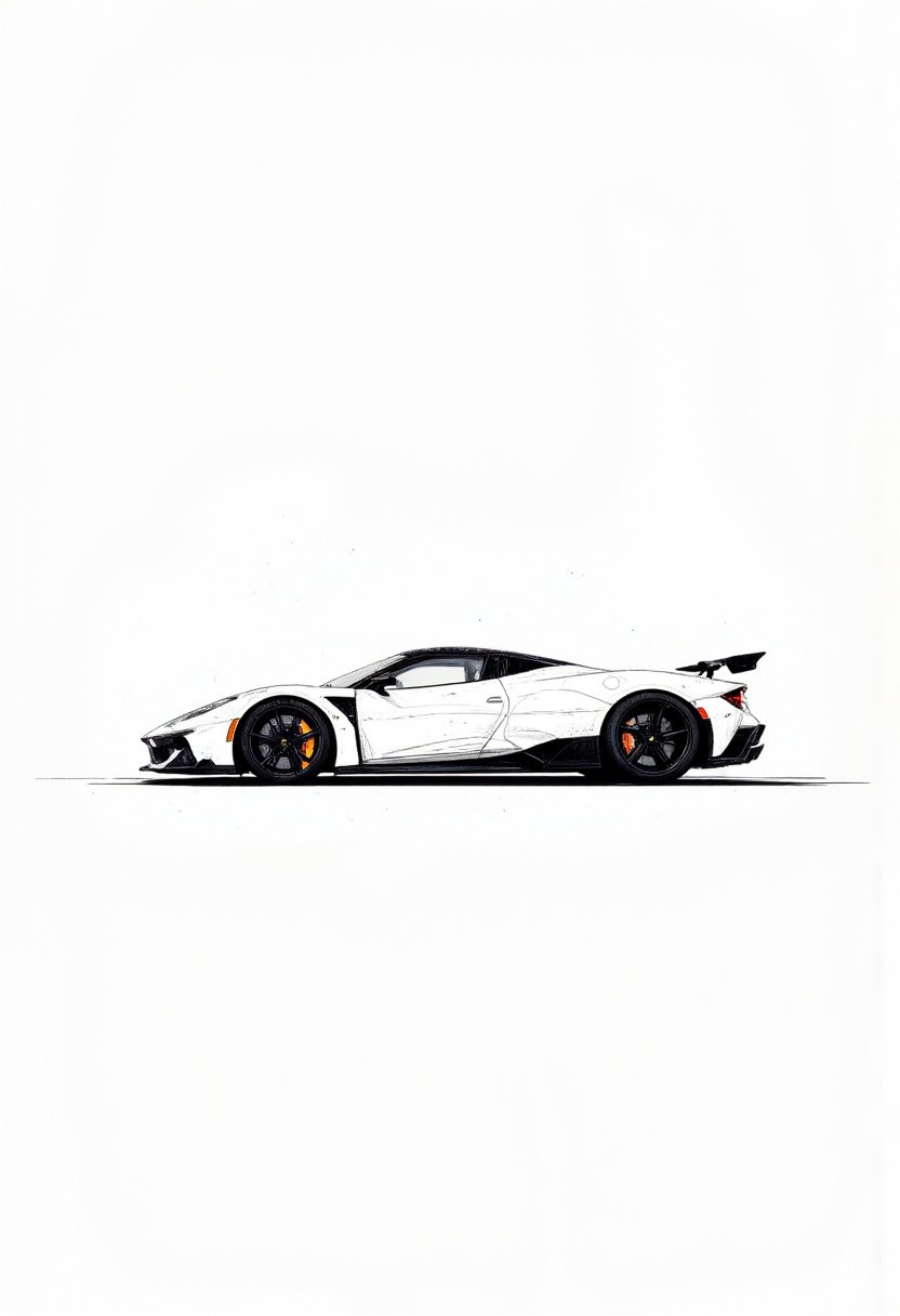 A minimalist line drawing of a sleek, modern sports car, showcasing its aerodynamic shape and elegant curves.
, ppstorybook, aidmamj6.1, aidmaGlow