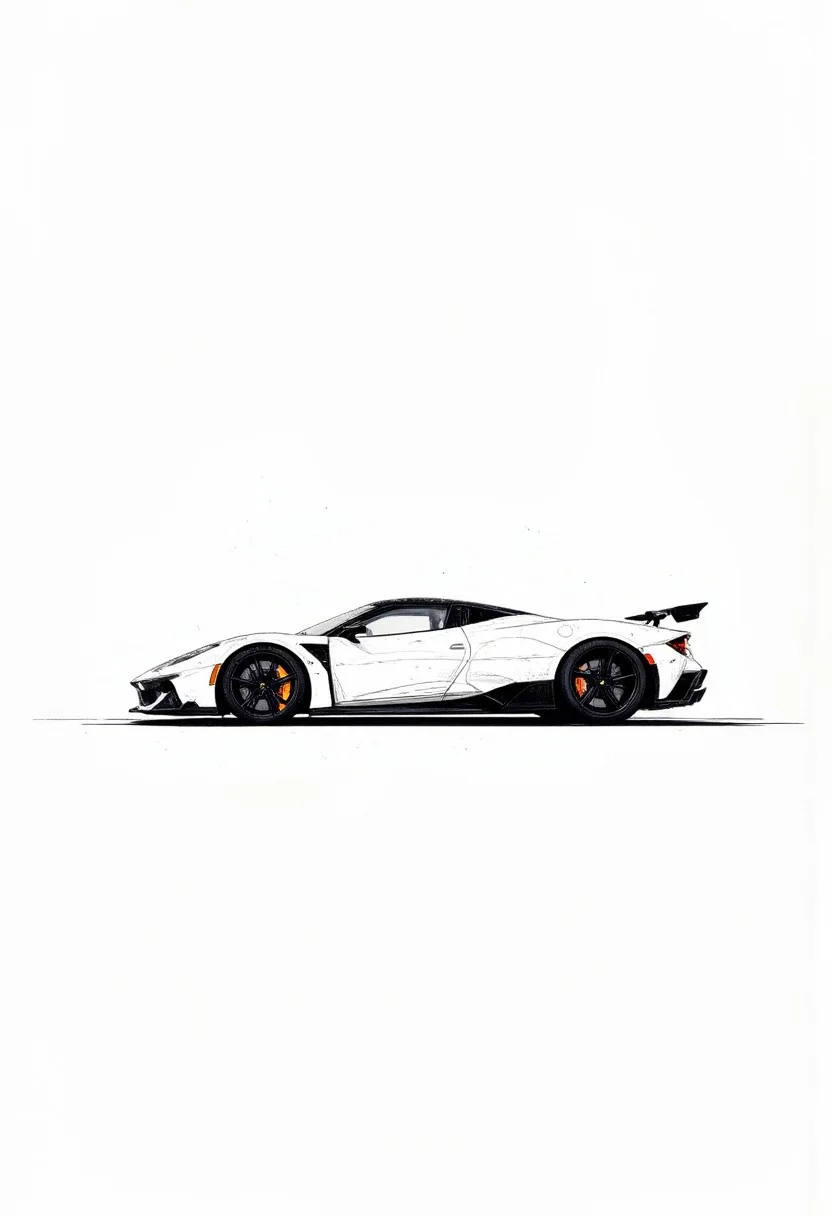 A minimalist line drawing of a sleek, modern sports car, showcasing its aerodynamic shape and elegant curves.
, ppstorybook, aidmamj6.1, aidmaGlow