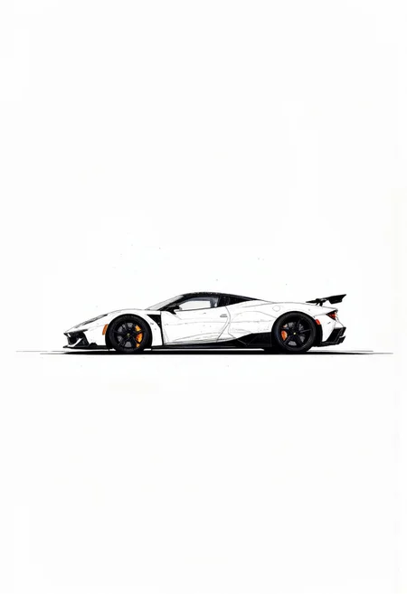 A minimalist line drawing of a sleek, modern sports car, showcasing its aerodynamic shape and elegant curves.
, ppstorybook, aidmamj6.1, aidmaGlow