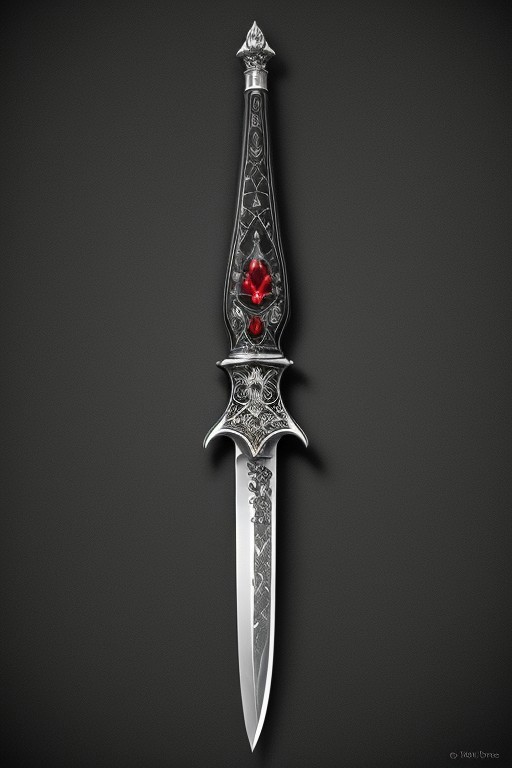 A stunningly realistic and brutal photo of a demonic sword, featuring a long, sleek black metal blade that reflects light.
(great sword, knife, blade,
demonic, glowing)
The double-edged, full tang blade is sharp and deadly.
The handle, made of black material, showcases intricate demonic patterns and stripes.
A ruby adorns the center, adding a pop of red to the sinister design.
The dagger is depicted alone, with no humans or other objects in the image, allowing the viewer to fully appreciate its menacing beauty.
photo, product