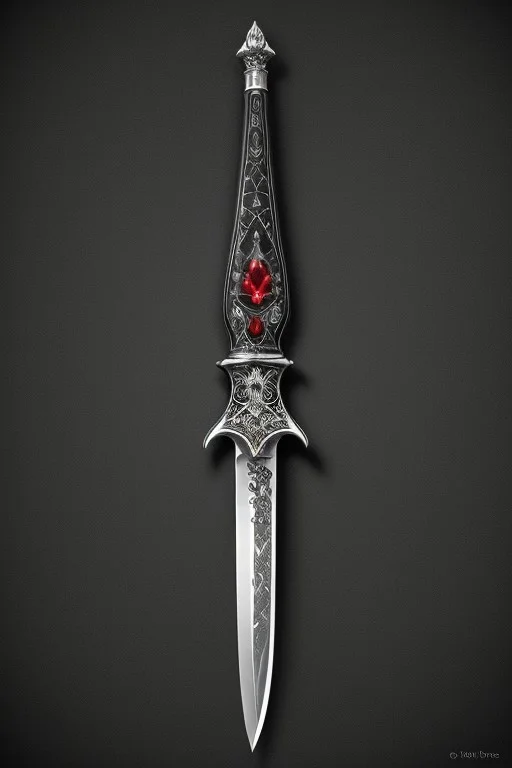 A stunningly realistic and brutal photo of a demonic sword, featuring a long, sleek black metal blade that reflects light.
(great sword, knife, blade,
demonic, glowing)
The double-edged, full tang blade is sharp and deadly.
The handle, made of black material, showcases intricate demonic patterns and stripes.
A ruby adorns the center, adding a pop of red to the sinister design.
The dagger is depicted alone, with no humans or other objects in the image, allowing the viewer to fully appreciate its menacing beauty.
photo, product